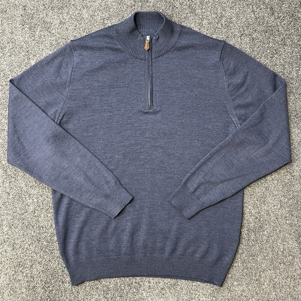 STENSTROMS Mens Blue 100% Merino Wool 1/4 Quarter Zip Pullover Sweater Large